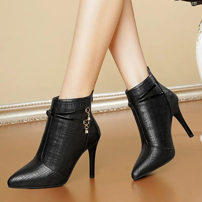 Women's Sexy Autumn Winter Warm Short Plush Pointed Toe Stiletto Heels Ankle Boots GOMINGLO