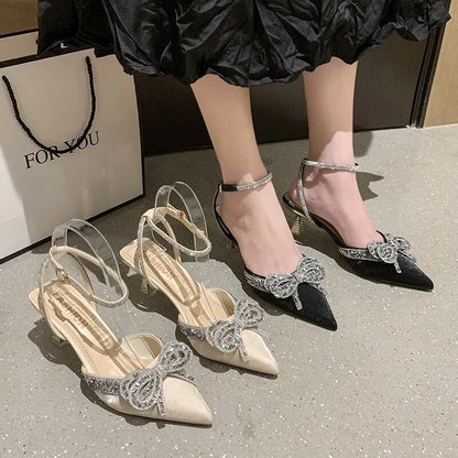 Women's Shiny Rhinestones Crystal Ankle Strap Shoes GOMINGLO