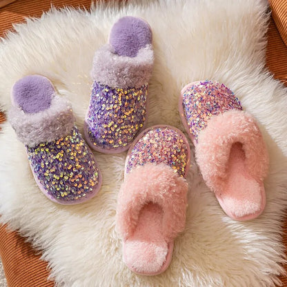 Women's Soft Sole Fluffy Plush Warm Winter Indoor Slippers GOMINGLO