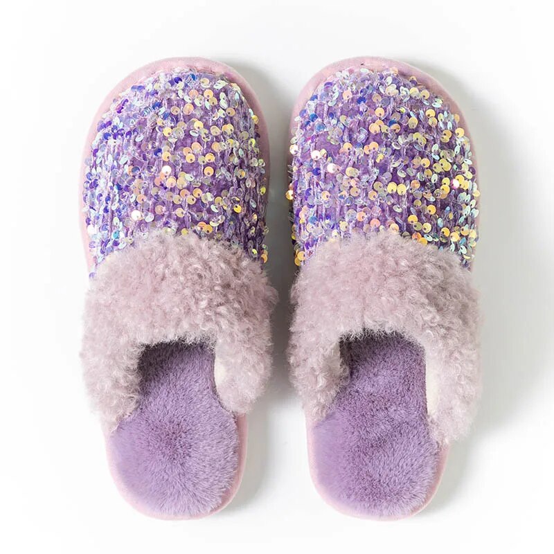 Women's Soft Sole Fluffy Plush Warm Winter Indoor Slippers GOMINGLO