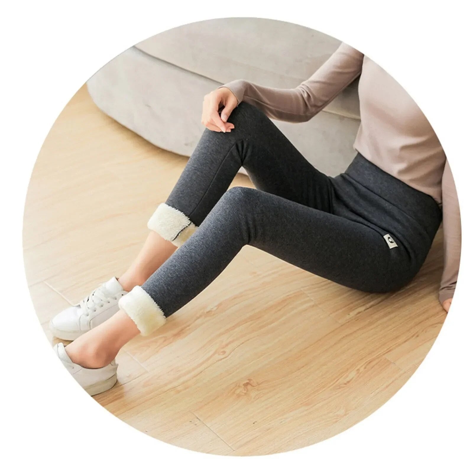 Women's Thick Warm Winter Solid Pants Soft Clouds Fleece Leggings GOMINGLO