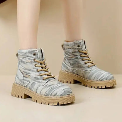 Women's Trendy Denim Fashion Round Toed Winter Ankle Boots GOMINGLO