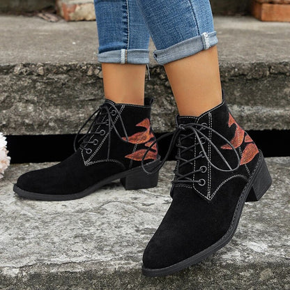 Women's Western Autumn Winter Faux Suede Lace Up Boots GOMINGLO