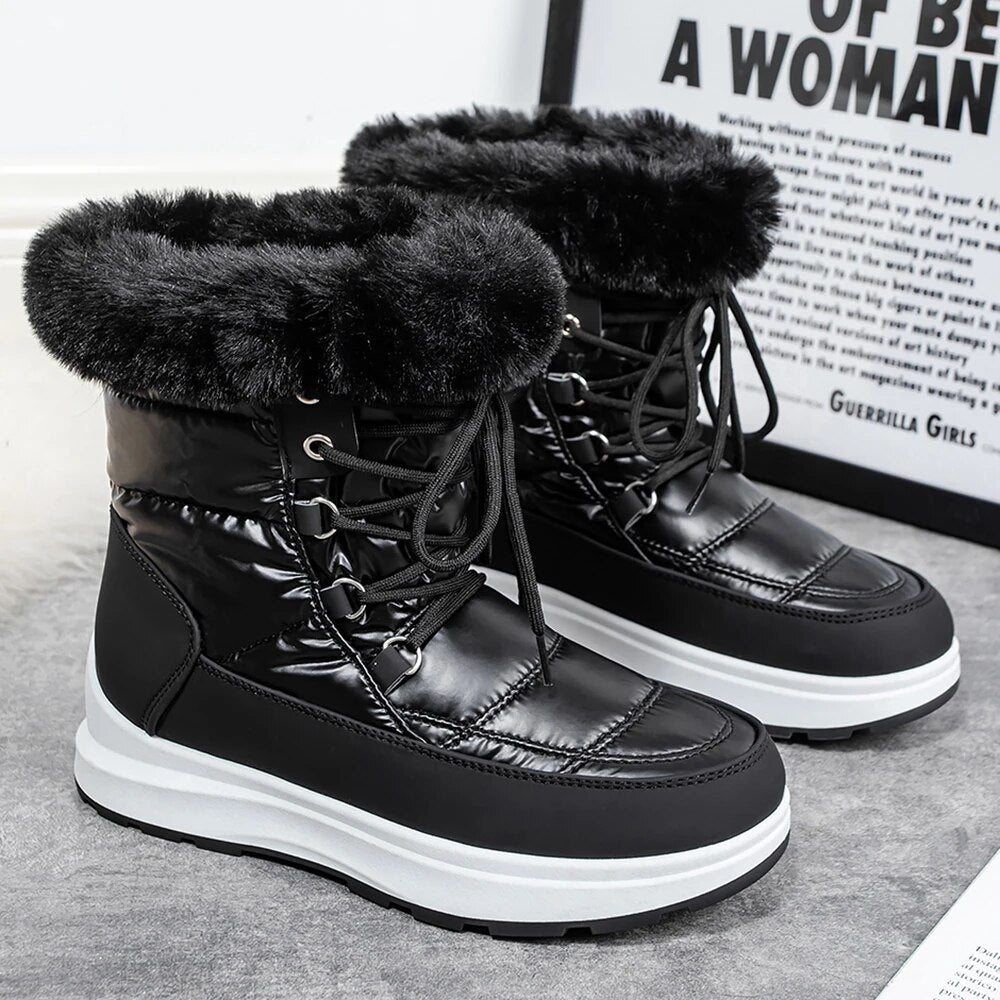 Women's Winter Chunky Thick Plush Waterproof Warm Ankle Boots GOMINGLO