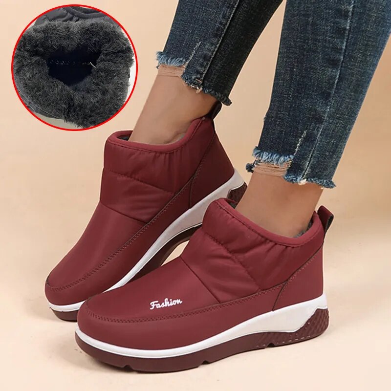 Women's Winter Warm Thick Plush Snow Cotton Outdoor Waterproof Boots GOMINGLO
