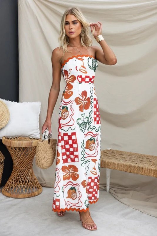 Summer Chic Breast-Wrapped Printed Maxi Dress