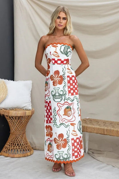 Summer Chic Breast-Wrapped Printed Maxi Dress