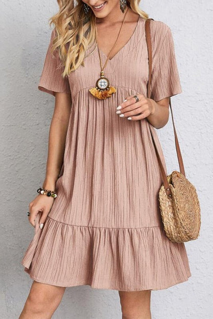 Wave Wrinkle V-Neck Splicing Mini Dress