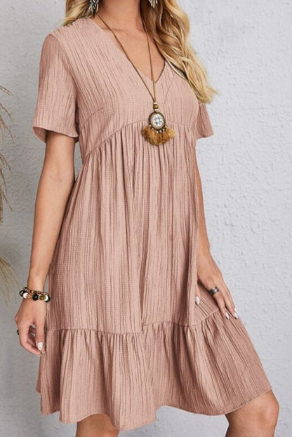 Wave Wrinkle V-Neck Splicing Mini Dress