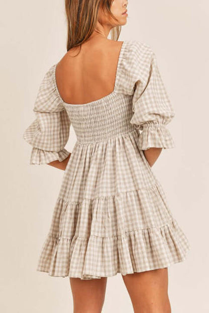 Trendy Plaid A Line Elastic Waist Ruffles Mini Dress