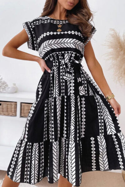 Fashion Elegant Print Patchwork O Neck A Line Dresses