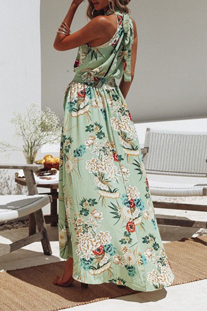 Fashion Elegant Floral Hollowed Out Frenulum Halter Irregular Dress Dresses