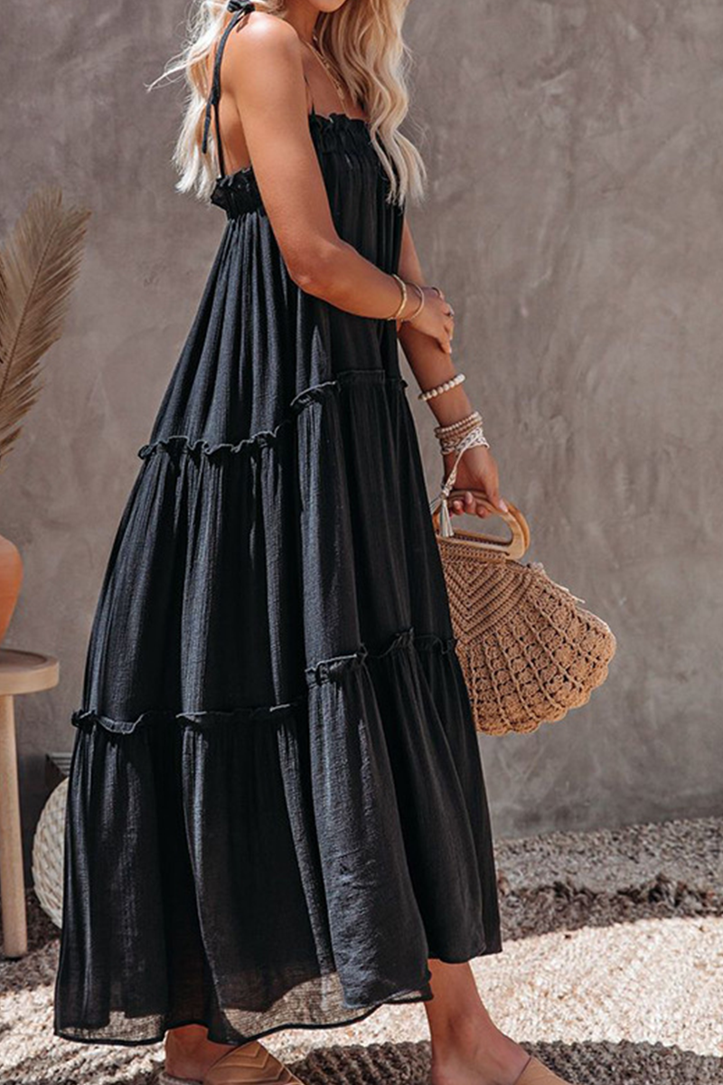 Casual Solid Split Joint Spaghetti Strap Cake Skirt Dresses(3 colors)