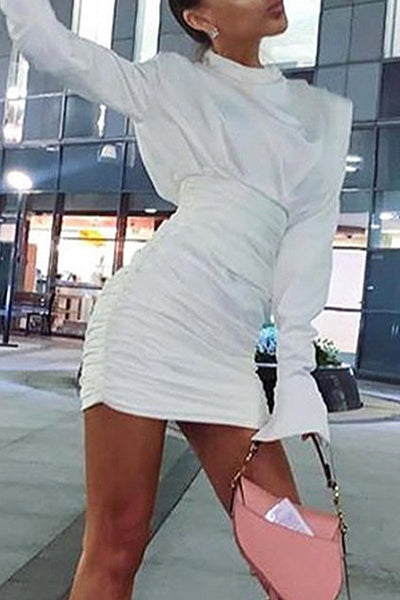 Elegant Solid Fold Half A Turtleneck Waist Skirt Dresses(4 Colors)