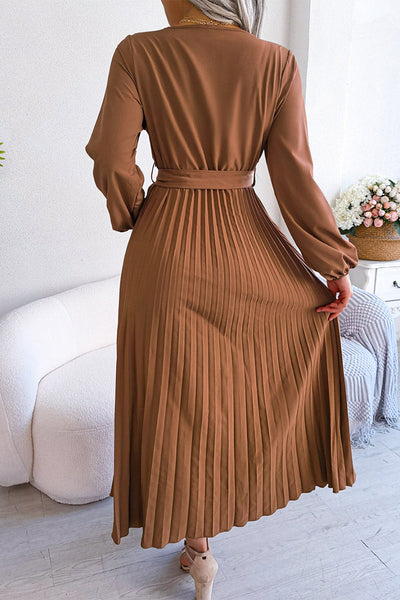 Elegant Solid Frenulum Fold V Neck Pleated Dresses(5 Colors)