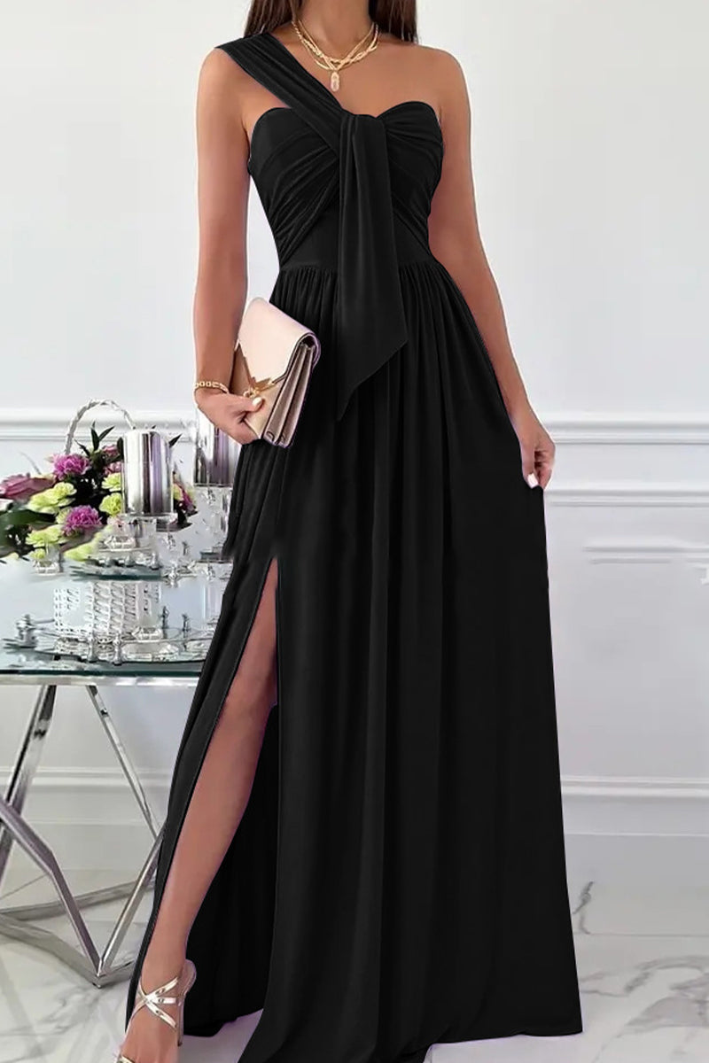 Elegant Formal Solid Asymmetrical Solid Color One Shoulder Irregular Dress Dresses(7 Colors)