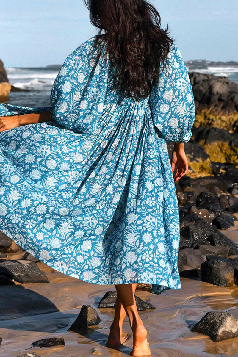 College Vacation Floral Patchwork Frenulum Asymmetrical Collar Beach Dress Dresses(6 Colors)