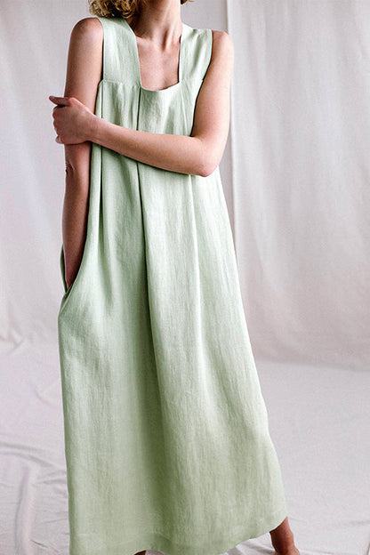 Elegant Square Neck Sleeveless Linen Maxi Dress