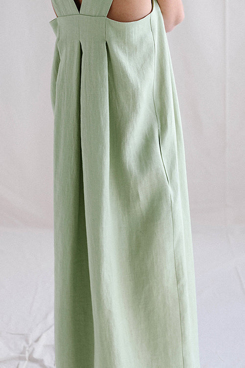Elegant Square Neck Sleeveless Linen Maxi Dress