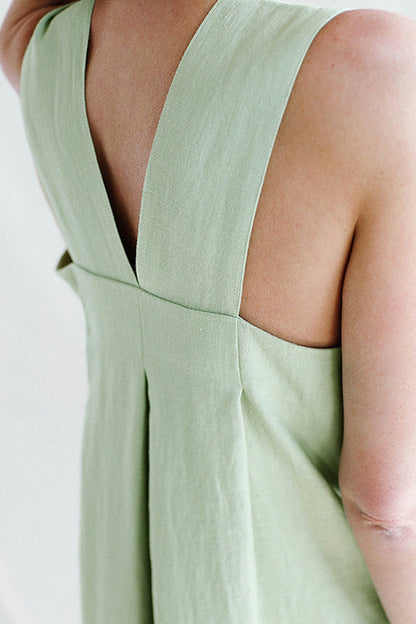 Elegant Square Neck Sleeveless Linen Maxi Dress