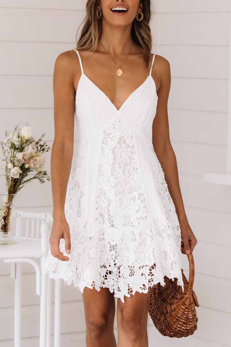 Florcoo Sexy Lace Sling Halter Mini Dresses