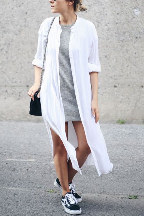 Round Neck Button Up Midi Shirt Dress