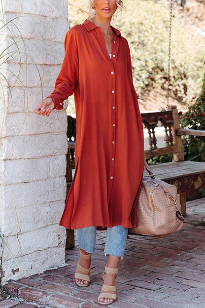 Button Down Batwing Sleeve Lapel Collar Shirt Dress