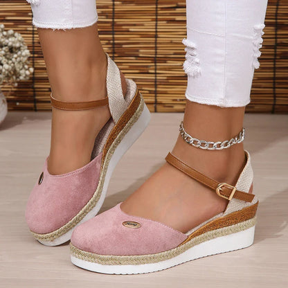 Gominglo - Chic Summer Wedge Sandals Closed Toe Gladiator Style