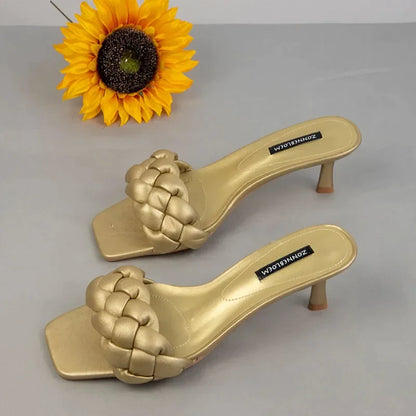 Gominglo- Twist Woven High Heel Sandals Comfort in Plus Sizes