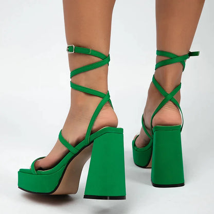 Gominglo - Green Gothic High Heel Women's Sandals