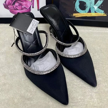Gominglo- Crystal-embellished High Heel Mules for Summer Glamour