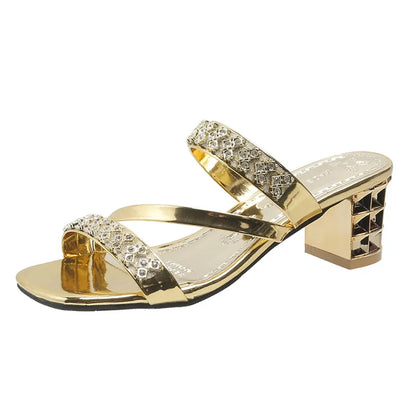 Gominglo - Summer Shiny Gold Silver Sandals Crystal High Heels