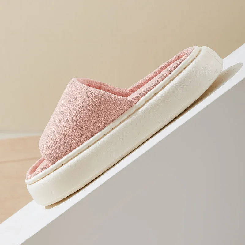 Gominglo - Open Toe Soft Sole Linen Slippers Women's Thick Bottom