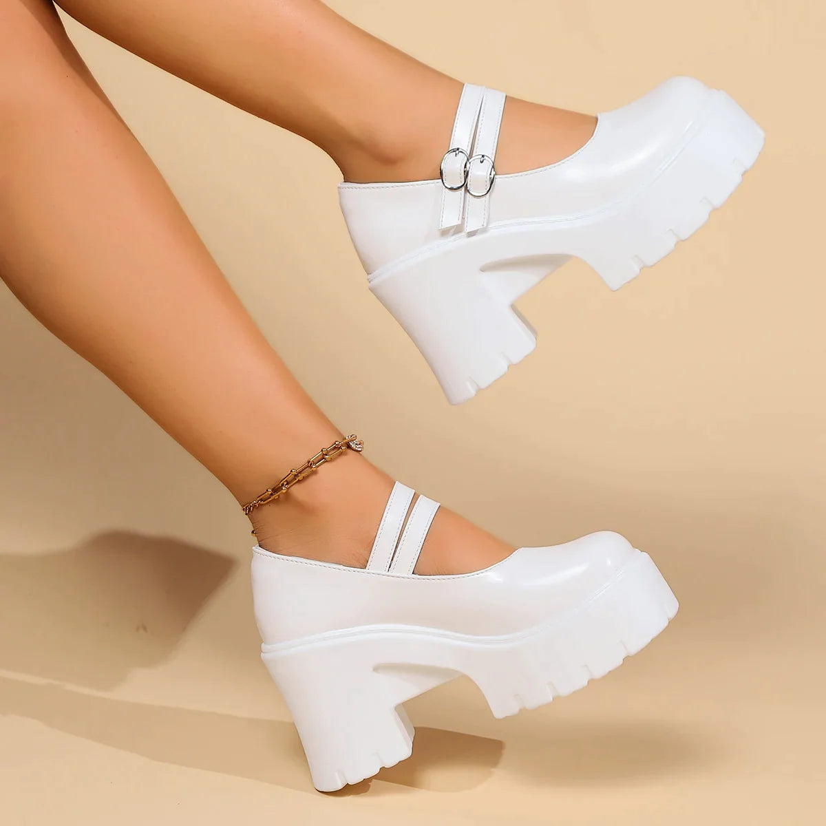 Gominglo - Super High Heels Mary Jane Shoes for Women White Patent Leather