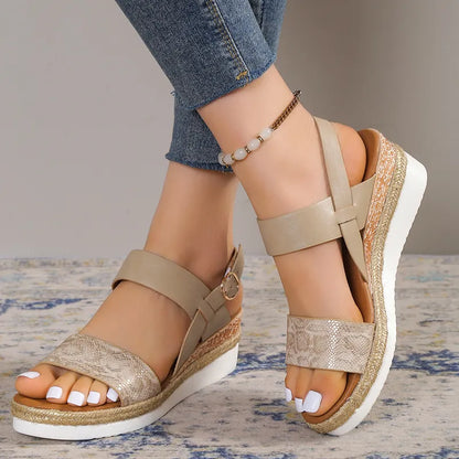 Gominglo - Summer Women's Snake Print Wedge Sandals, Lightweight Platform, Non-Slip