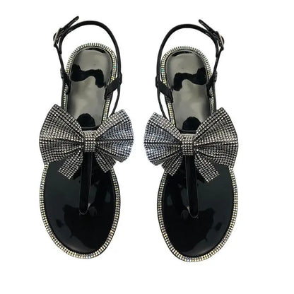 Gominglo - White Diamond Bow Sandals Large Size, Clip Toe Flip Flops