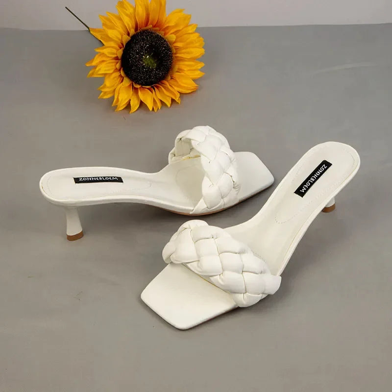 Gominglo- Solid Design Heel Sandals with Thin Heels