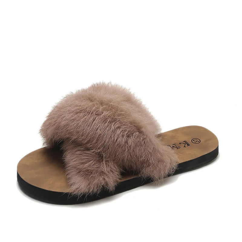 Gominglo- Fashion Fur Slides for Women