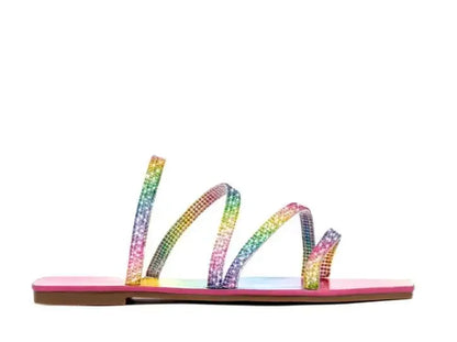 Gominglo- Summer Sandals with Rhinestone Explosion, Stunning Flat