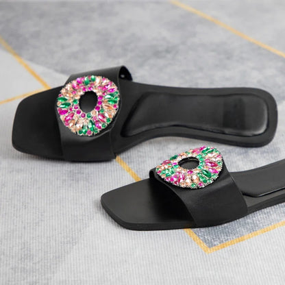 Gominglo- Diamond Chic Summer Flat Sandals for Luxe Beach Party Style