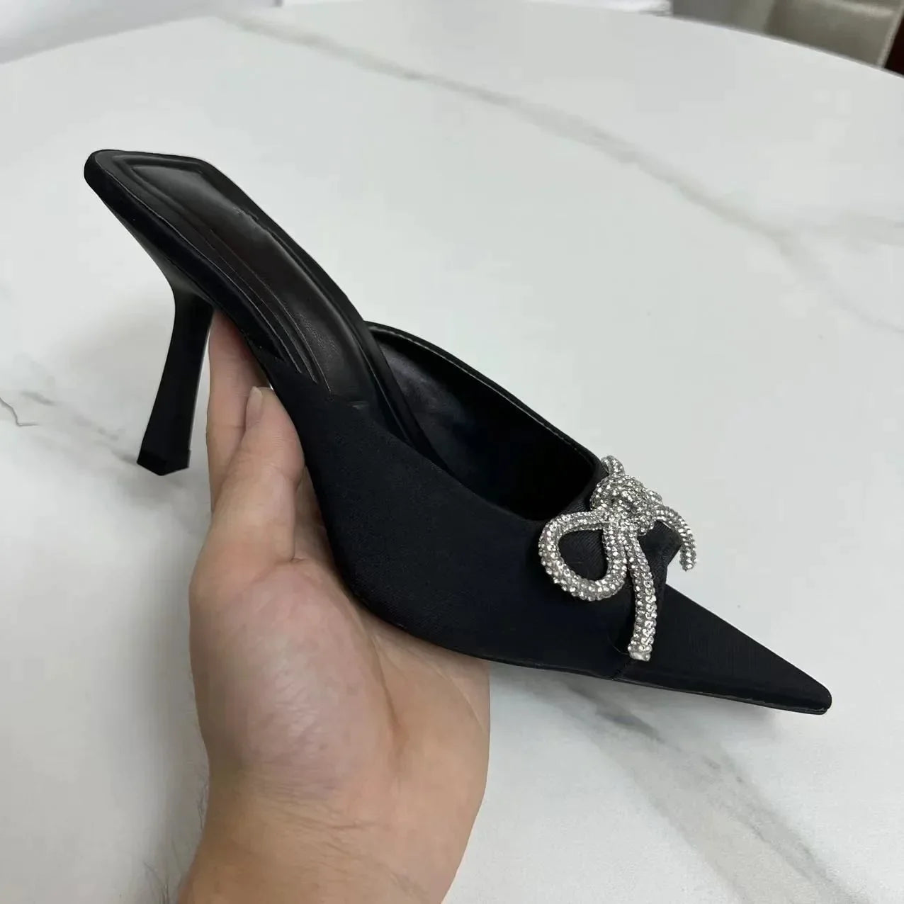 Gominglo- Shiny Butterfly-knot Slippers with High Heels