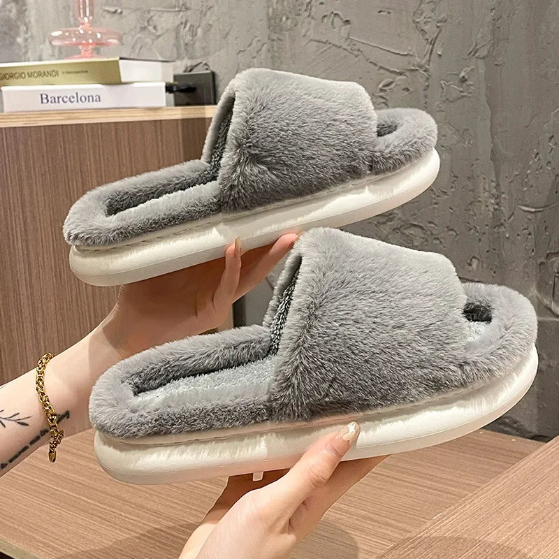 Gominglo- Fashionable Slides with Plush Furry for Cozy Winter Indoor Wear