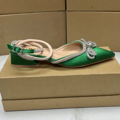 Gominglo- Rhinestone Bowknot Flats with Ankle Strap