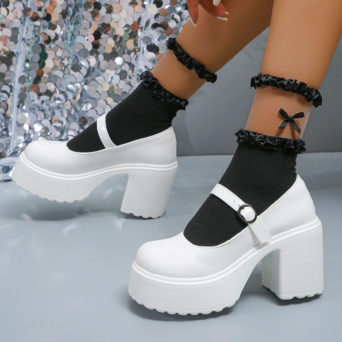 Gominglo - Gothic Elegance White Patent Leather  Super High Heels