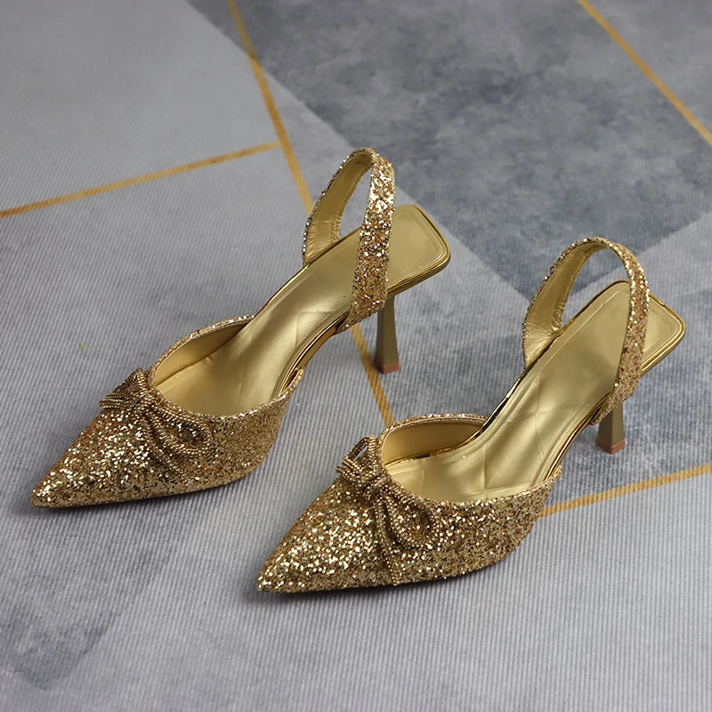 Gominglo- Sequined Slingback Stilettos