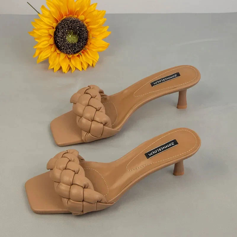 Gominglo- Twist Woven High Heel Sandals Comfort in Plus Sizes