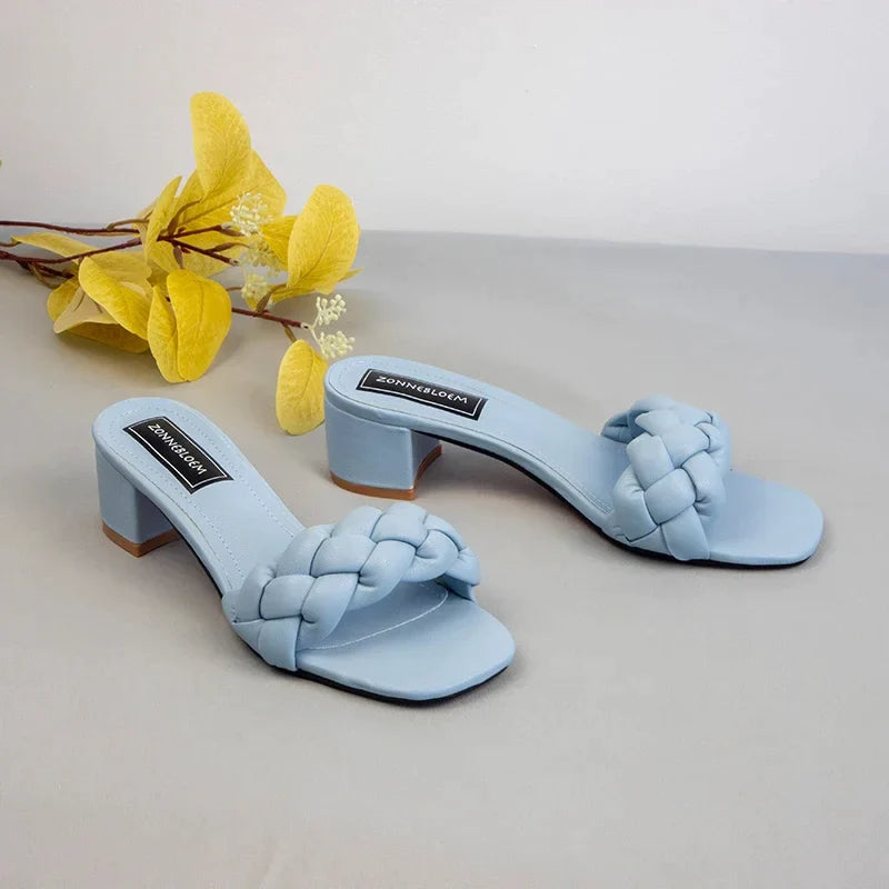 Gominglo- Square Heel Slides Summer Fashion Comfort
