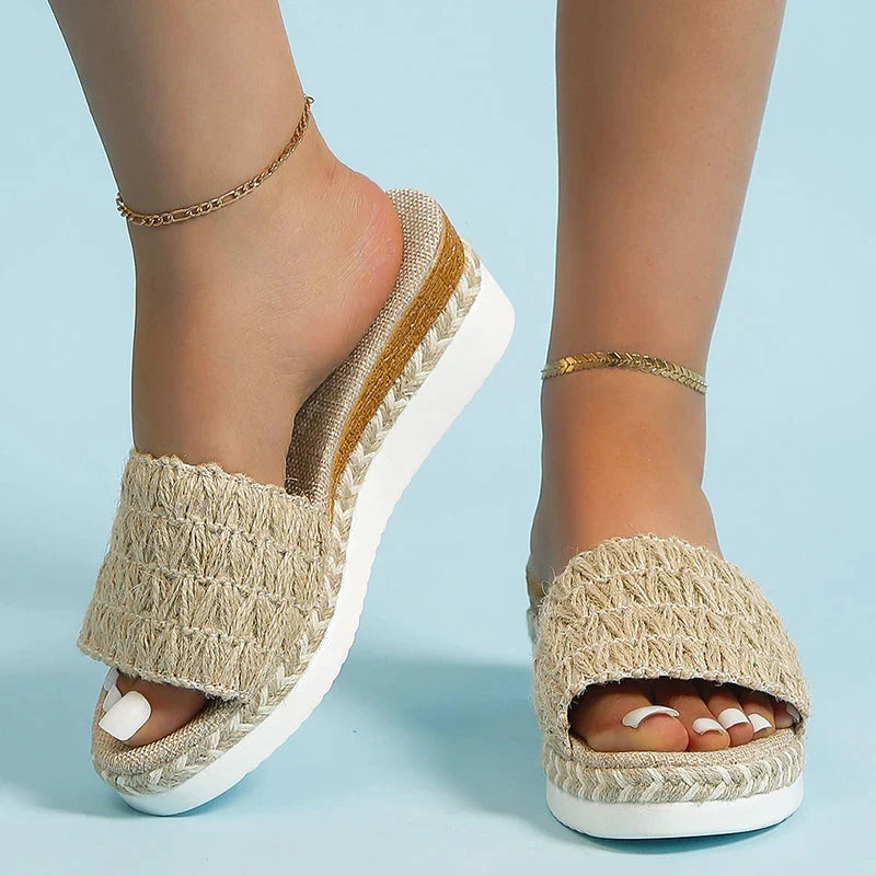 Gominglo - Women's  Espadrilles Weaving Wedge Slippers