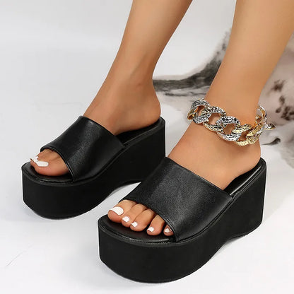 Gominglo - Rimocy Chunky Platform Sandals Black PU Leather