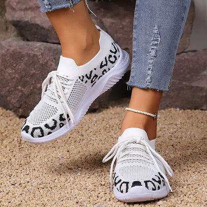 Gominglo - Plus Size Leopard Printed Knitting Sneakers